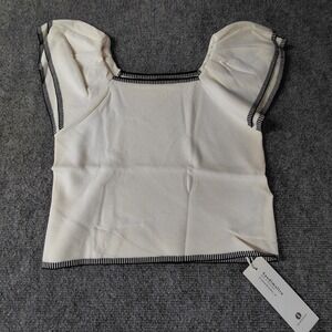 Saodimallsu Womens White Black Trim Ruffle Knit Cropped Ruffle Sweater Top  Boho